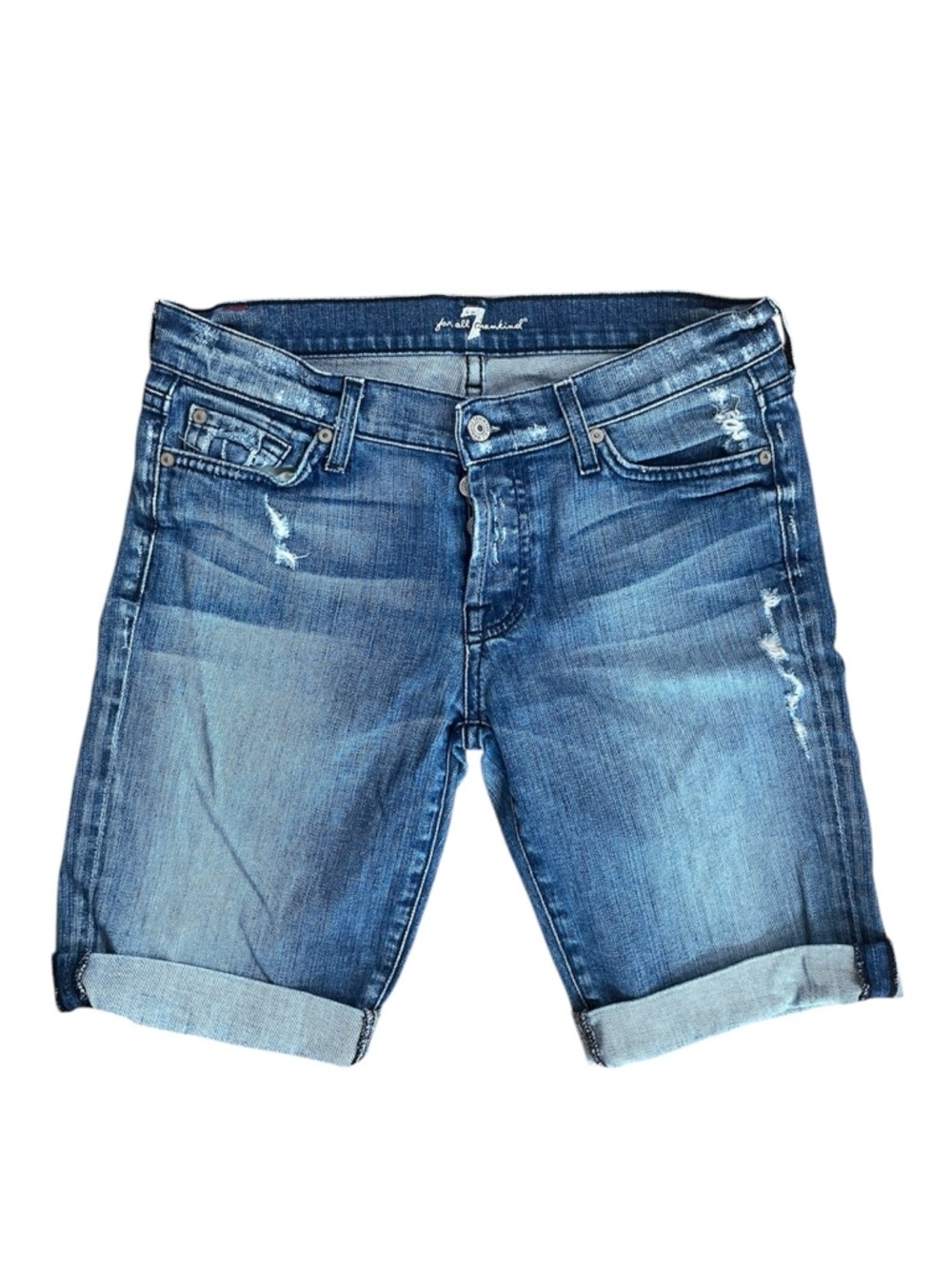 7 For All Mankind Boyfriend Roll Hem Y2K Mid Rise Denim Grunge Bermuda Shorts